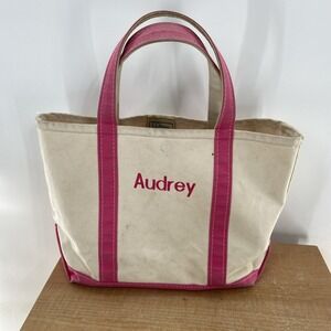 Vintage LL Bean Boat and Tote Bag Small Pink Handle USA Made Monogram AUDREY